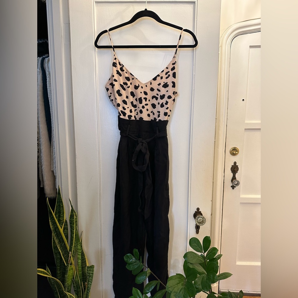Black Jumpsuit with Cheetah Print Details